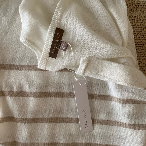 Lilla P stripe split neck tunic sweater - M/L - NWT - color: Linen Stripe - Picture 5 of 10